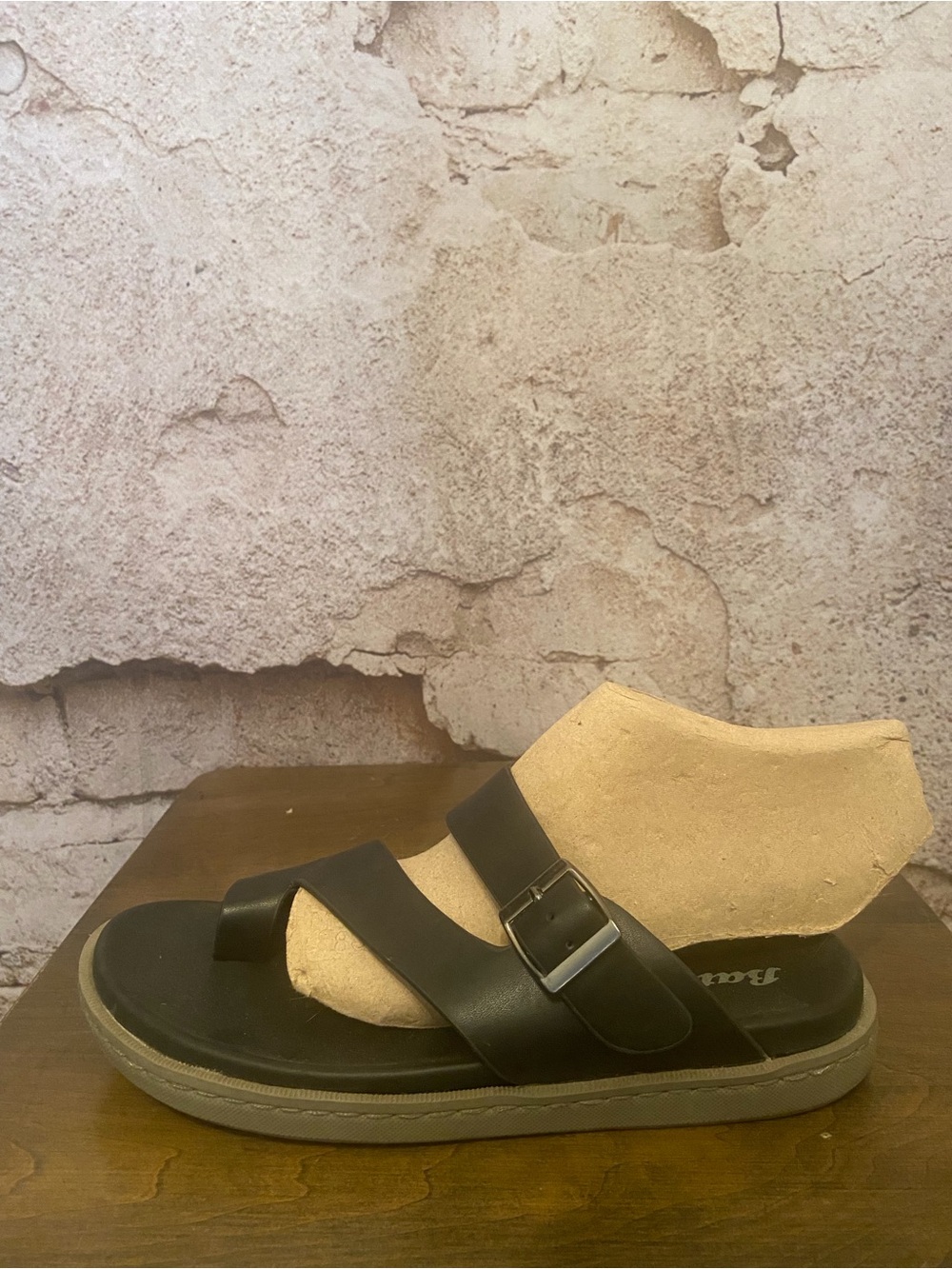 Bata Black Two-Strap Buckle Slide Sandal